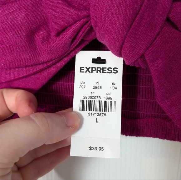 NWT Express Linen Tie-Front Smocked Bandeau Tube Top in Purple Sizes‎ M and L - Picture 6 of 7